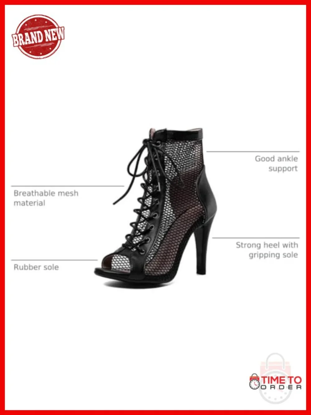 Women's Gladiator Heeled Sandals Lace Up Peep Toe Ankle Strap Mesh Booties